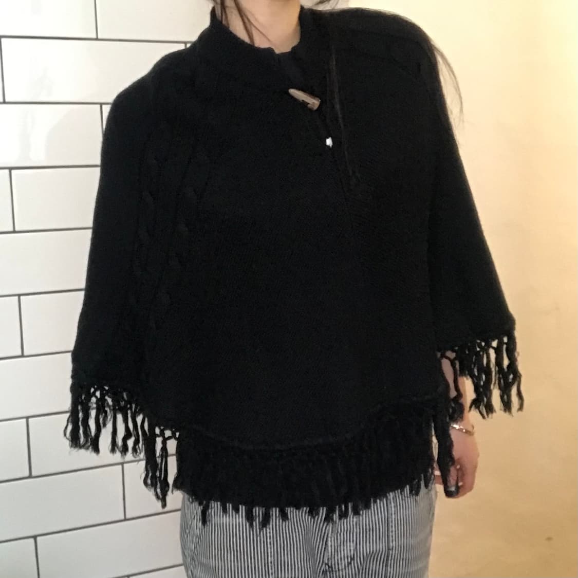 빈티지 블랙 니트 폰초 (Poncho) 상품이미지3