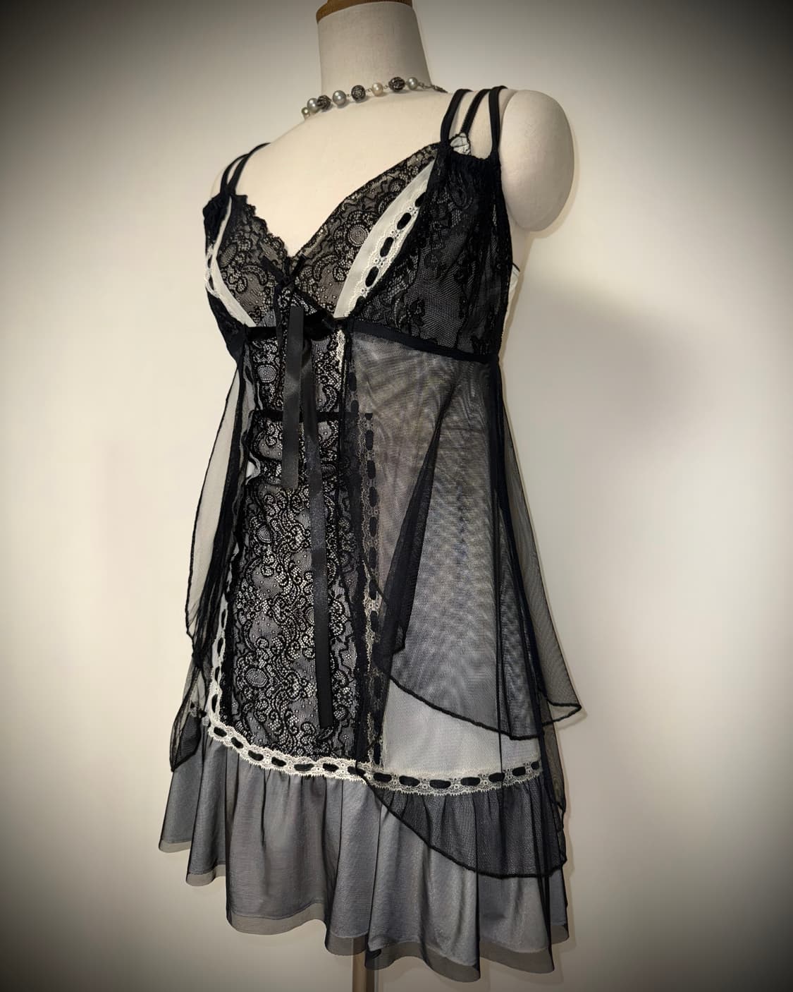 레이어드 오픈 언발 고스페어리 블랙슬립 상품이미지1