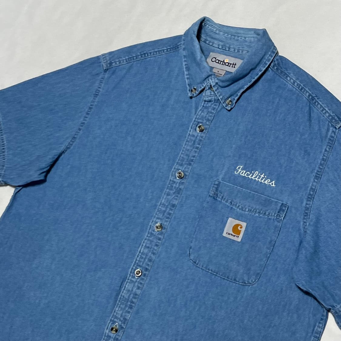 칼하트 원포켓 스카이블루 데님 반팔 셔츠 상품이미지1