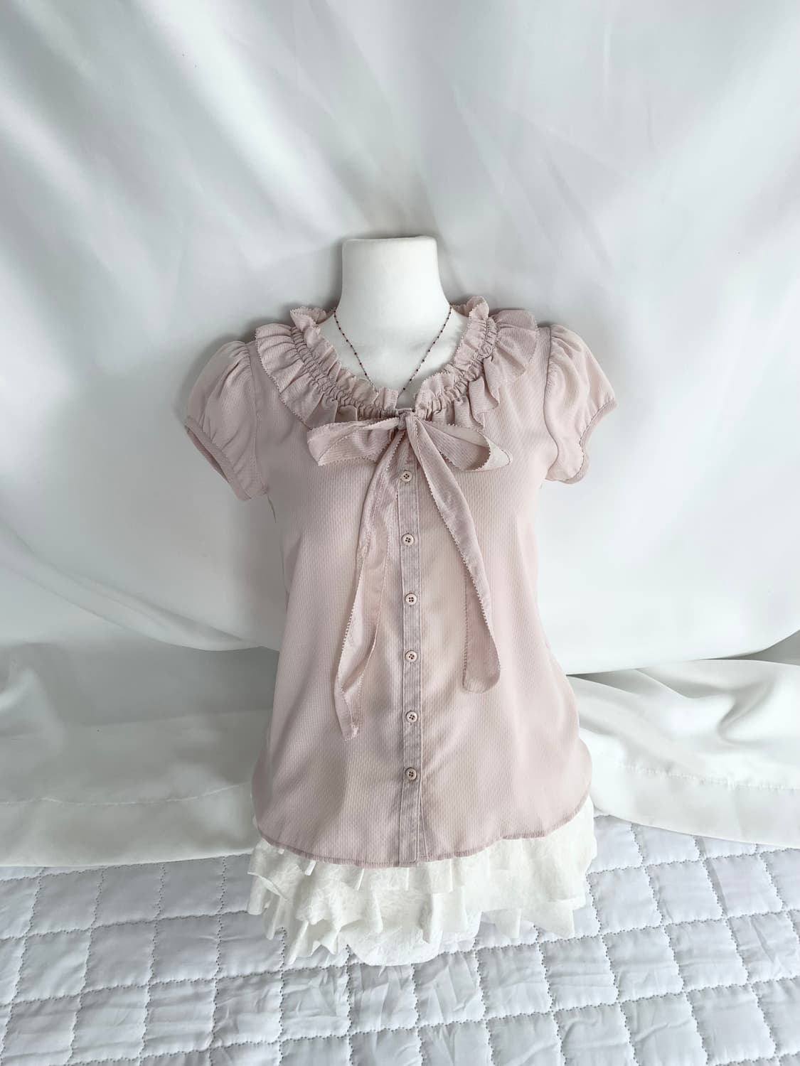 뮤트연핑크 ♥ 히메갸루 쉬폰 리본 블라우스 상품이미지4