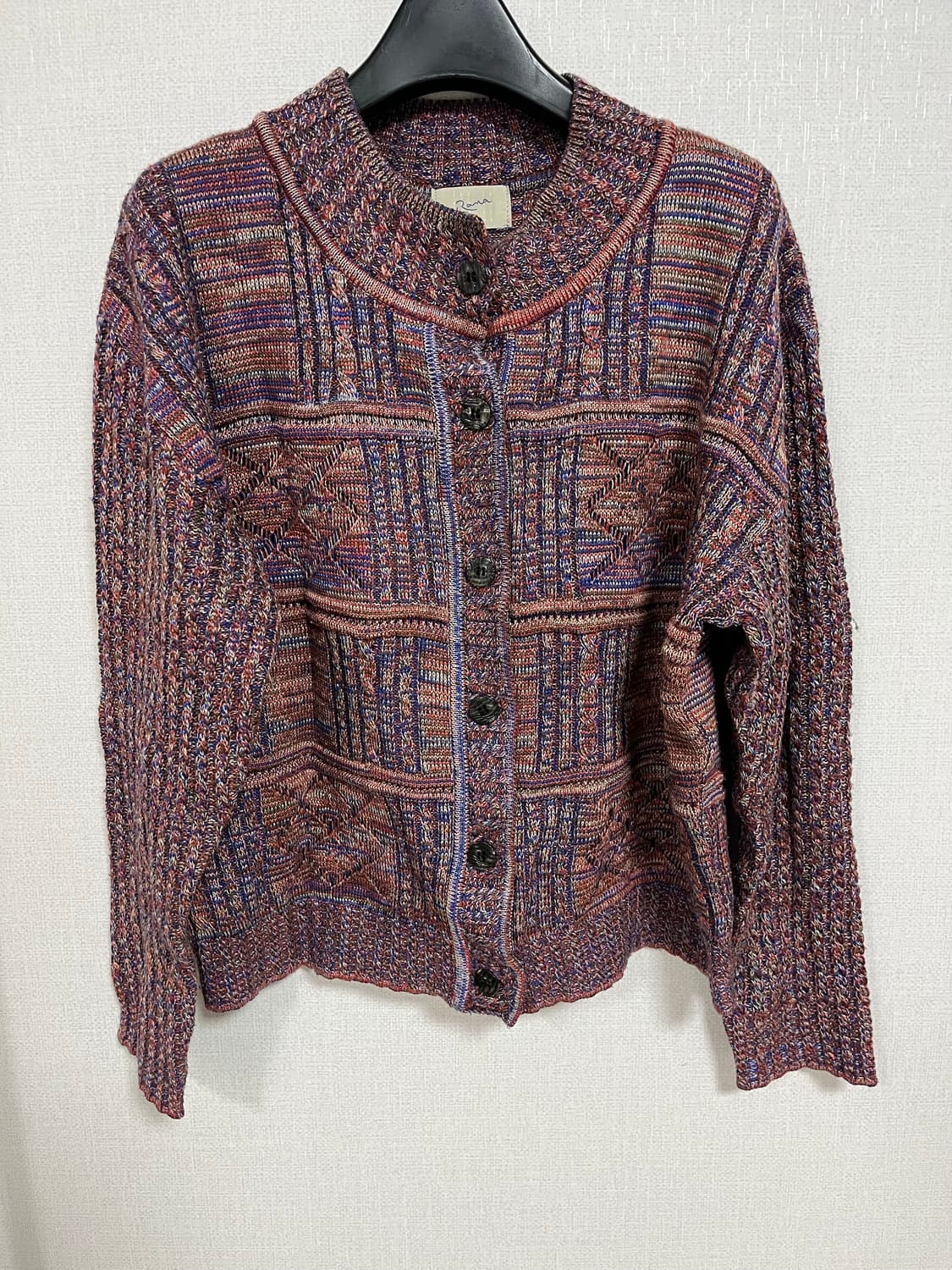 일본 빈티지 모리걸 메이드인 재팬 레나운 패턴 니트 가디건 상품이미지1