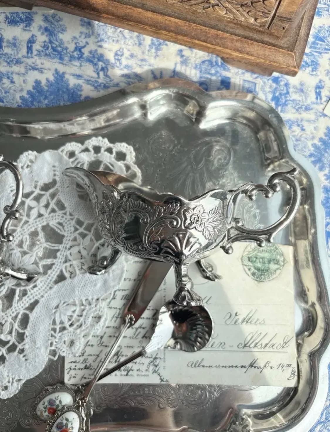 앤틱 실버플레이트 욕조모양 크리머 슈가볼세트 상품이미지3