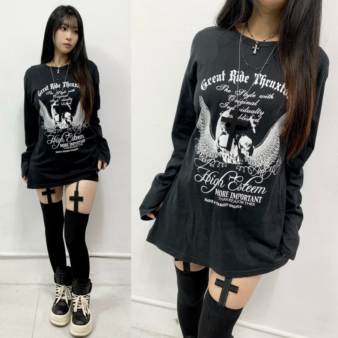 [THRUXTON] 펑크 스컬 날개 레터링 롱슬리브 상품이미지1