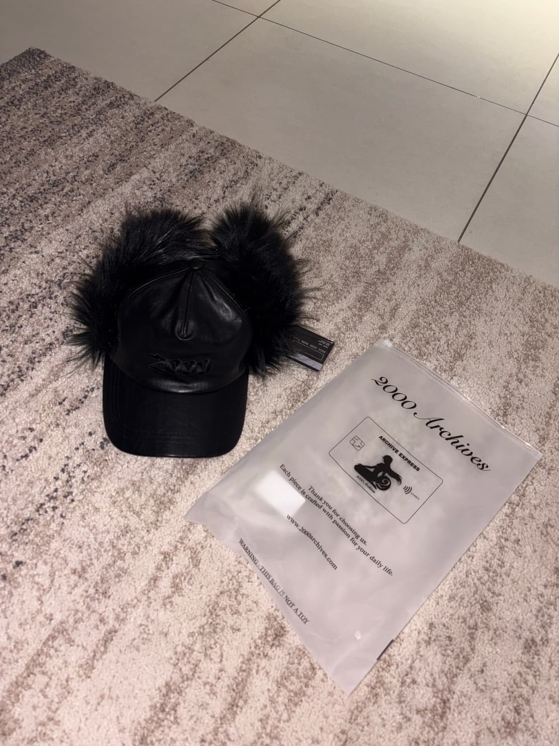 2000아카이브 퍼 이어플랩 레더 블랙  상품이미지3