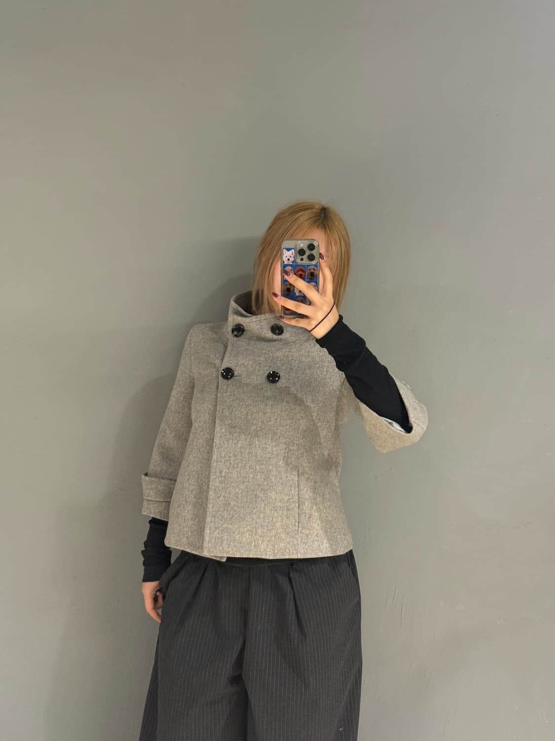 high-neck double button half coat 상품이미지2
