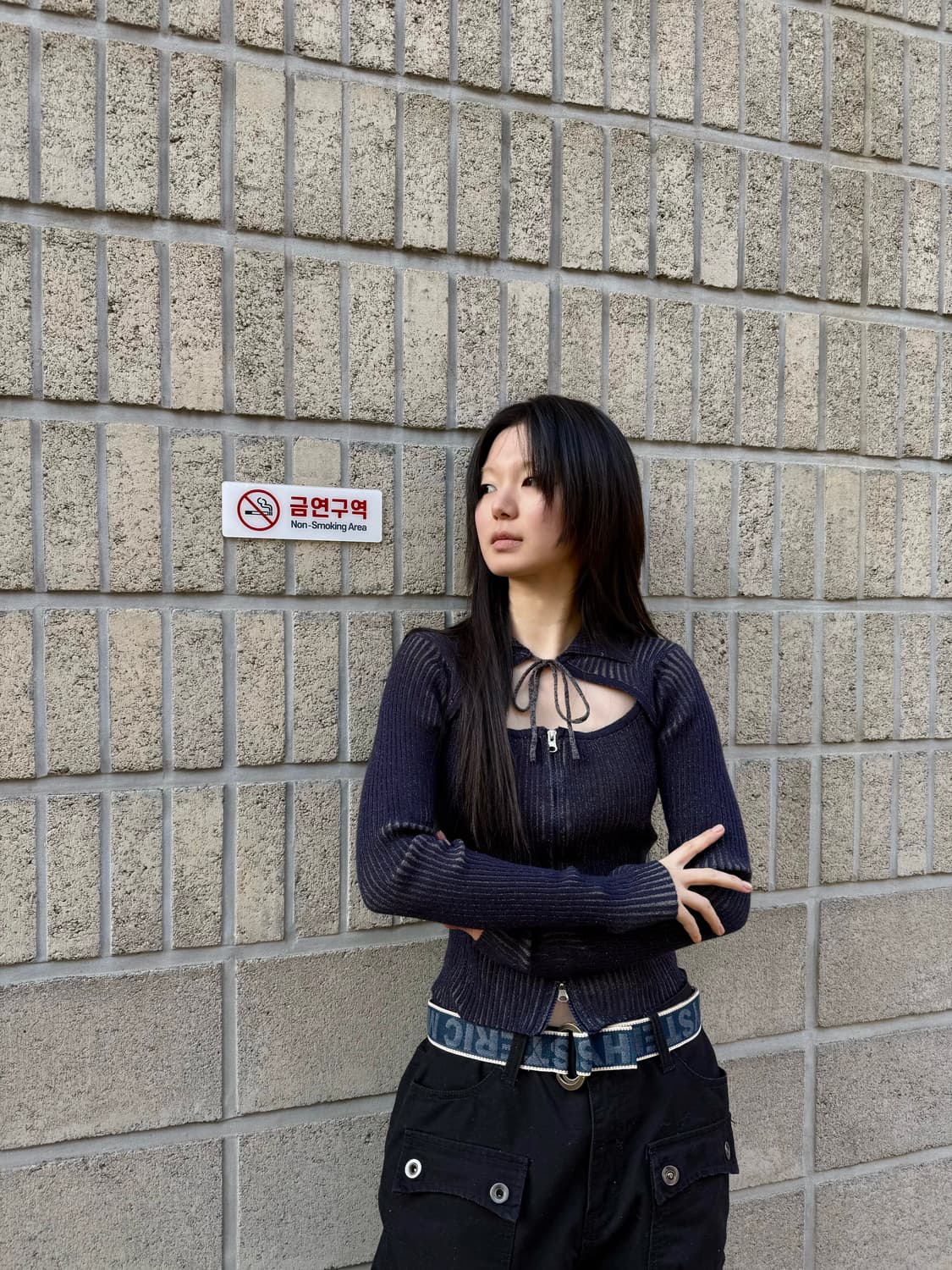 투웨이 집업 디테일 슬림 롱 슬리브 상품이미지3