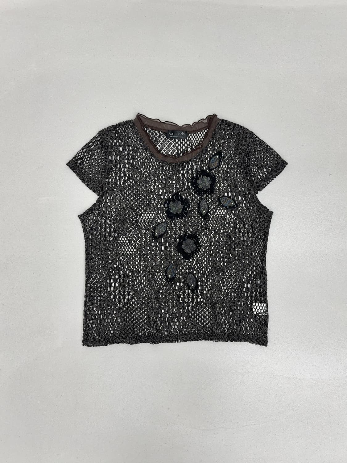 GEN MODA 그물 반팔 니트 상품이미지1