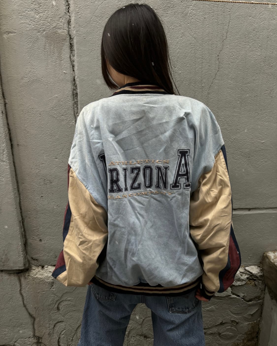 90s old vintage denim varsity jacket 상품이미지4