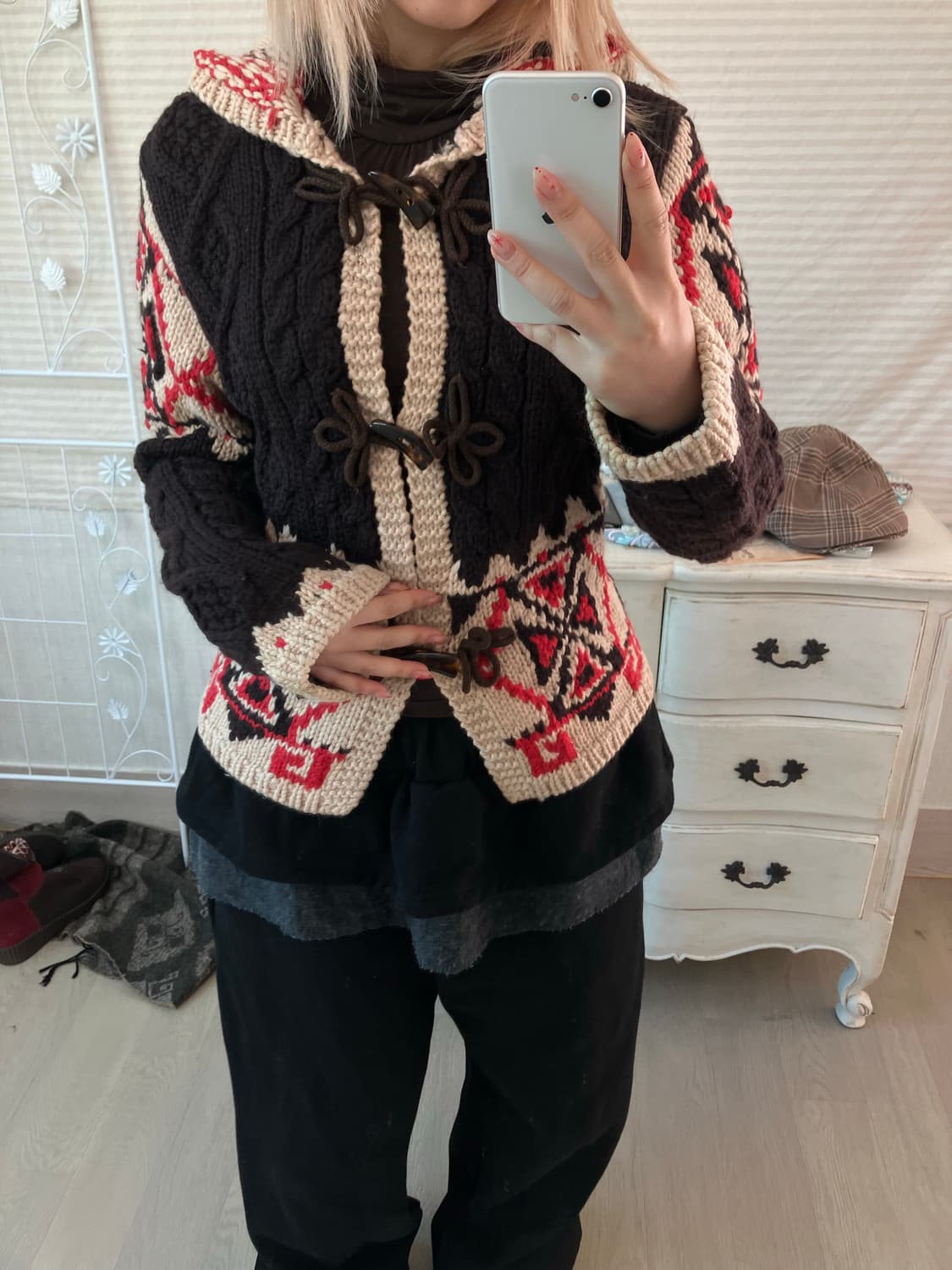 jpn vintage 코위찬 후드 니트 가디건  상품이미지4