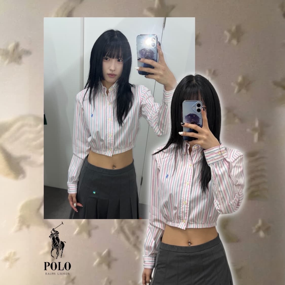 폴로 커스텀 스트라이프 크롭 셔츠 상품이미지1