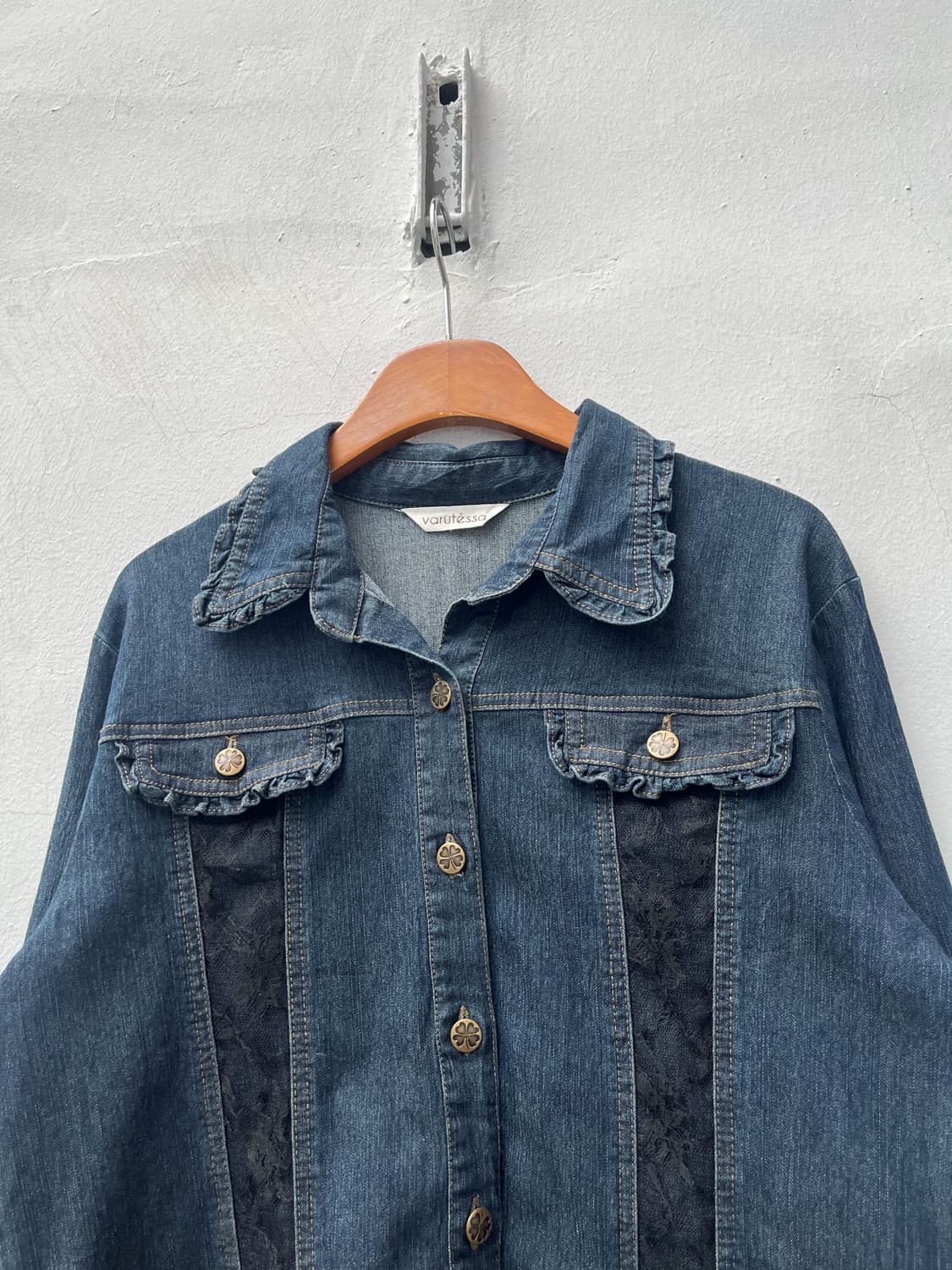 Vintage 레이스도킹 데님셔츠  상품이미지4