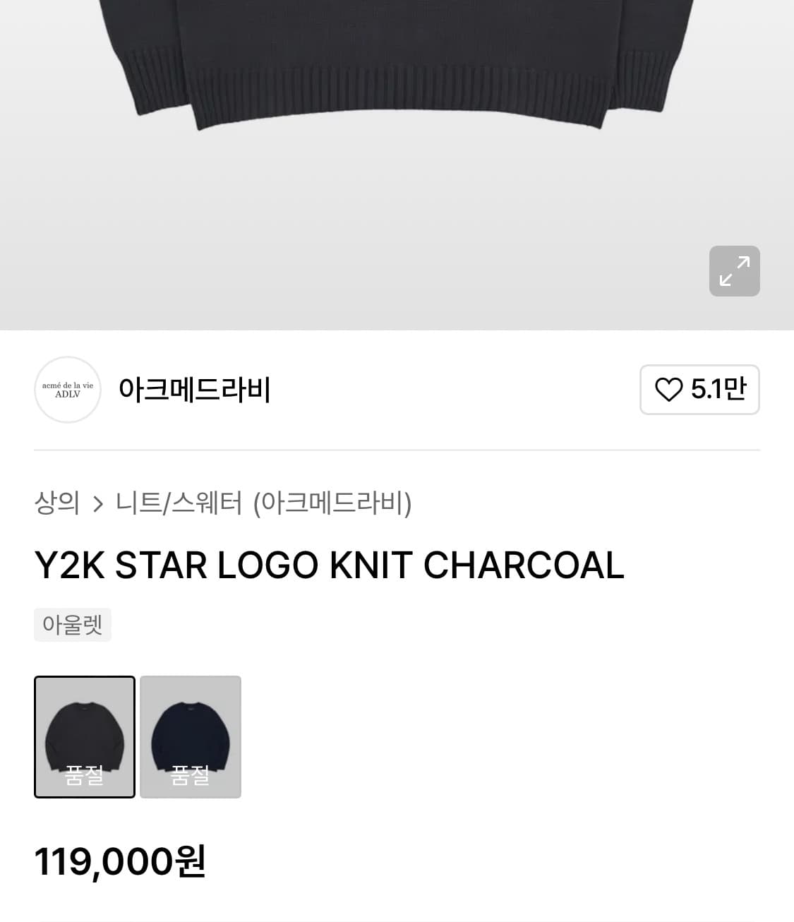 아크메드라비 Y2K STAR LOGO KNIT CHARCOAL (1) 상품이미지2
