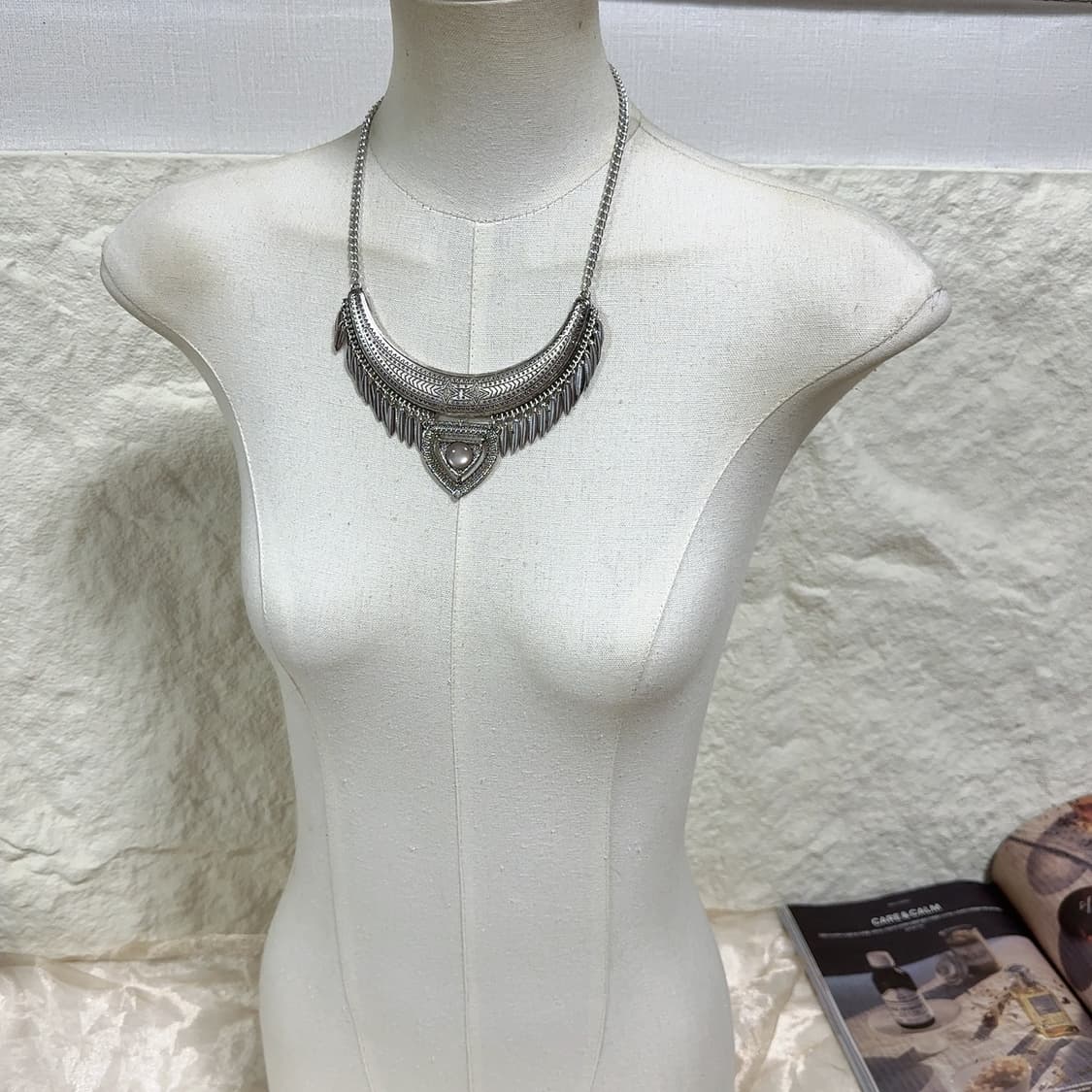 빈티지 고딕 에스닉 캣츠아이 태슬 쿠바체인 목걸이 상품이미지1