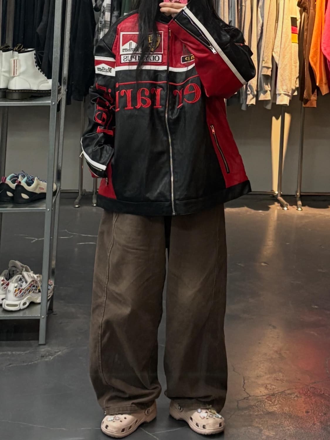 페라리 말보로 패치워크 레드 배색 레더 레이싱 자켓 A3400 상품이미지1