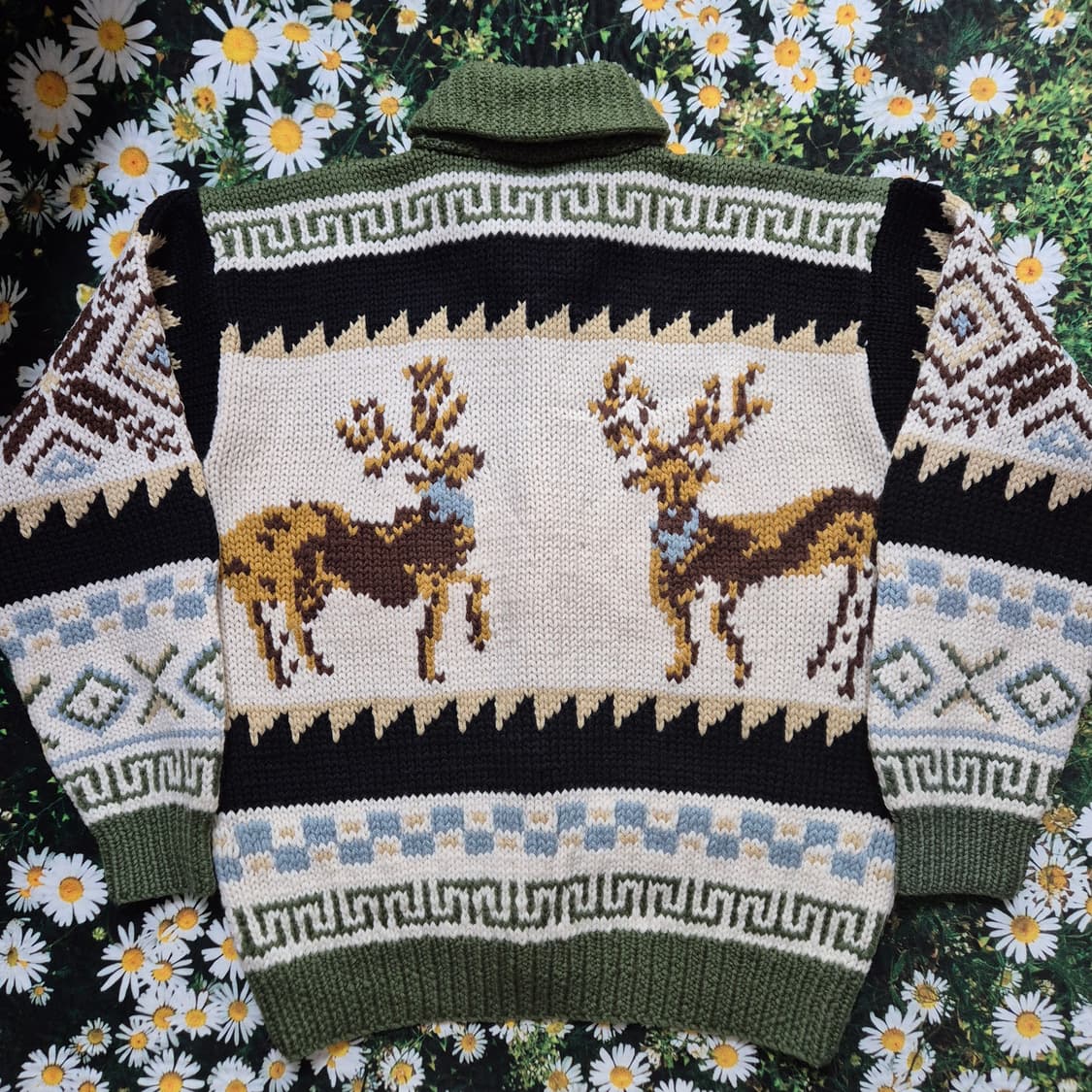craft manly 사슴 패턴 일본 코위찬 니트 가디건 성인M 상품이미지3