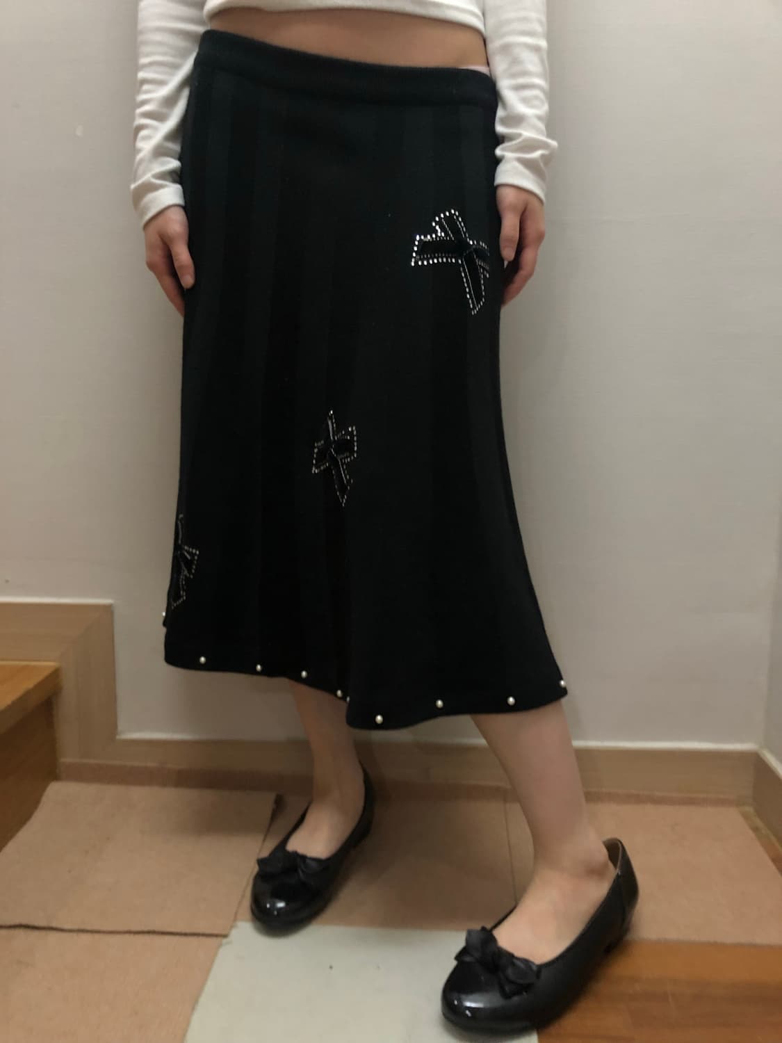 빈티지 블랙 니트 비즈 스커트 상품이미지4