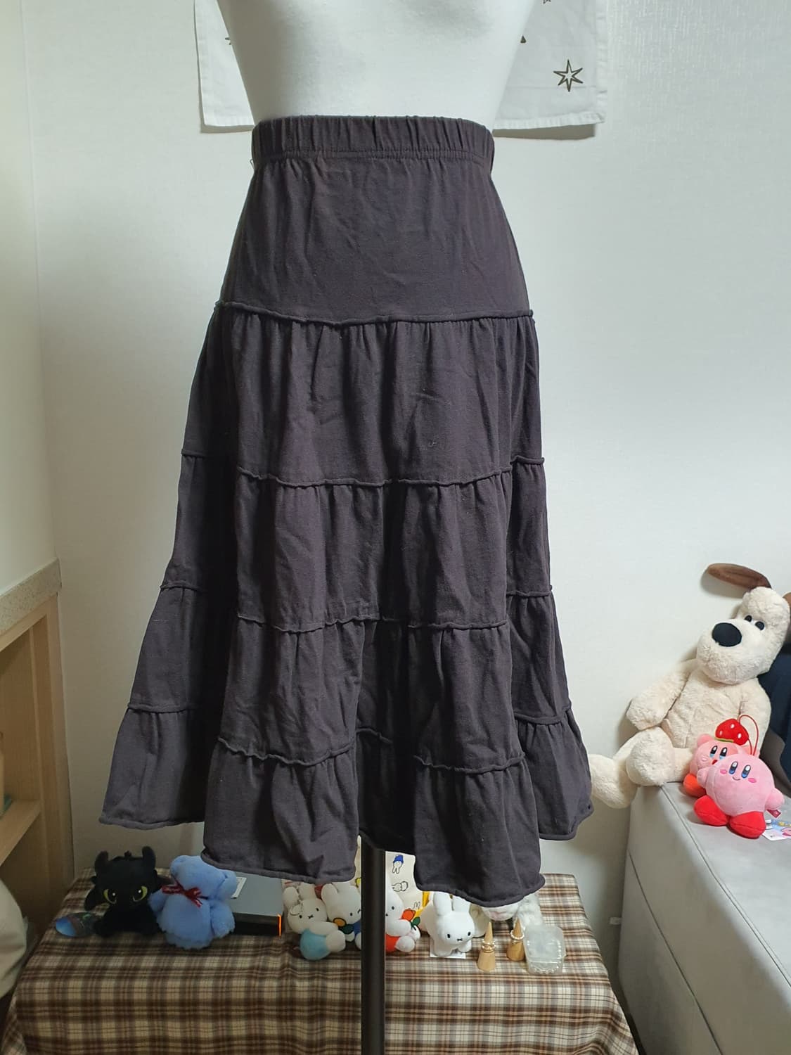 [모리걸] 블랙 챠콜 캉캉 미디 스커트 여성 Free 상품이미지2