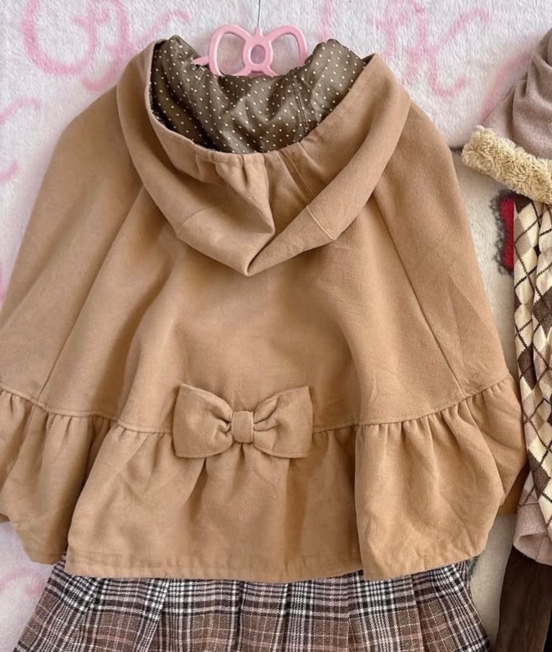 메조피아노 브라운 리본 도트 땡땡이 케이프 코트 라떼 히메 갸루 러 상품이미지1