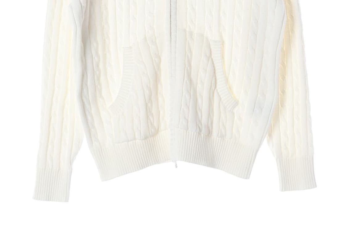 YALE 케이블 니트 후드 집업 아이보리 M 상품이미지4