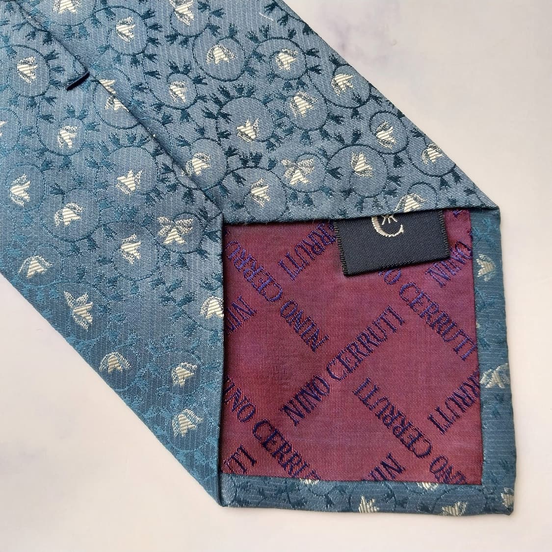 니노 세루티 실크 블루 플라워 패턴 넥타이 9.6cm A+등급 K2495 상품이미지8