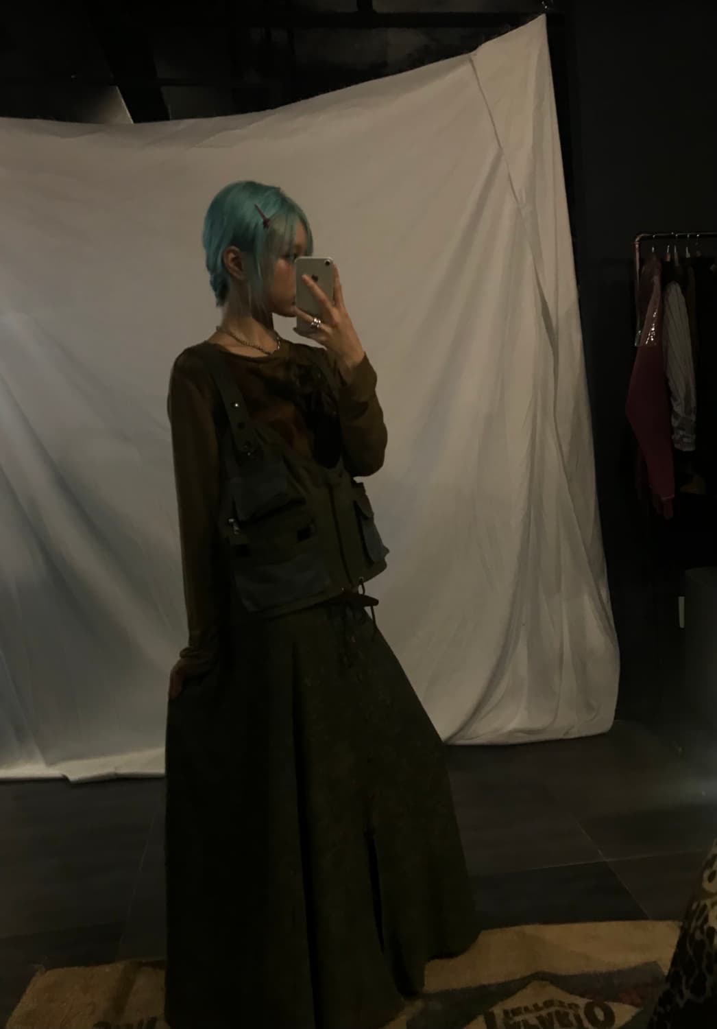 Flower pattern khaki vintage skirt 상품이미지4