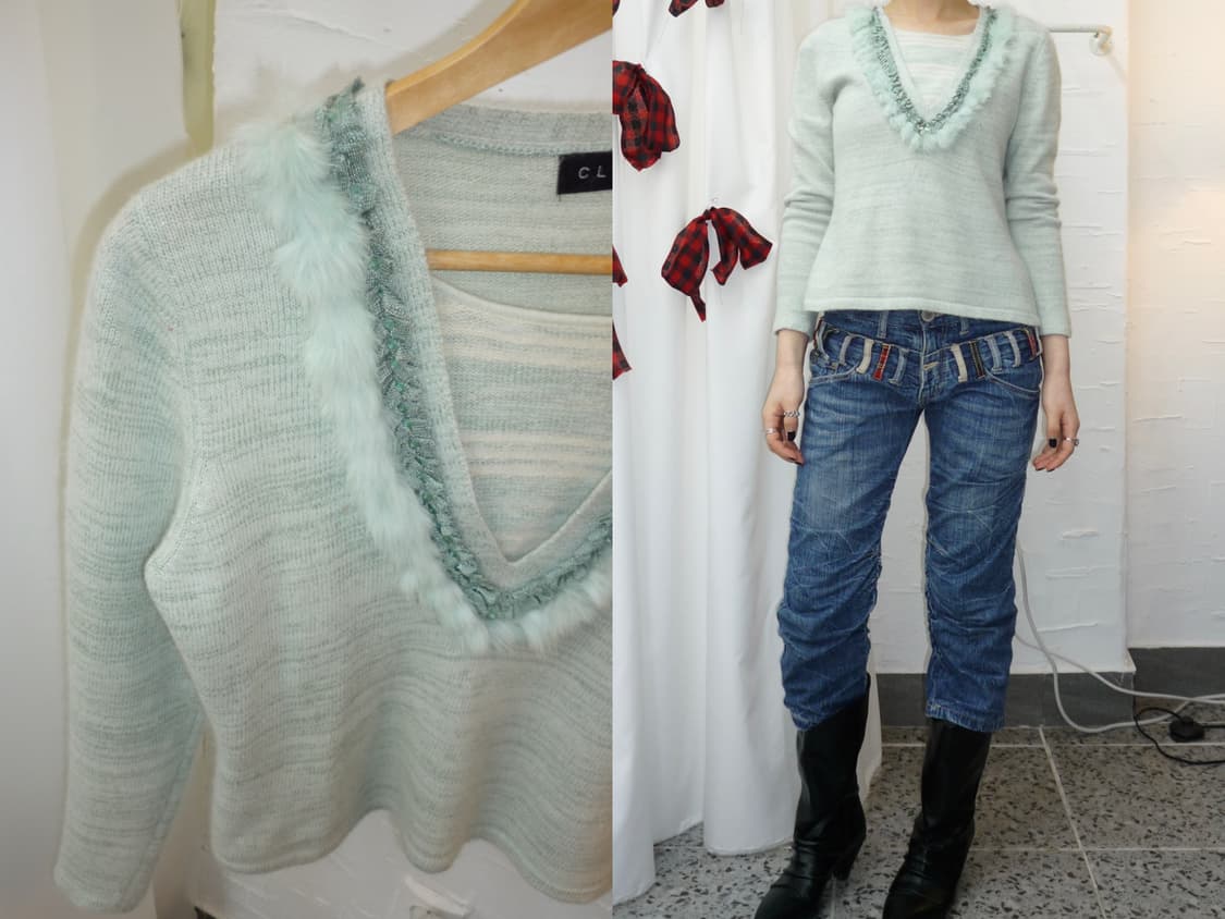 mint feather v-neck knit  상품이미지1