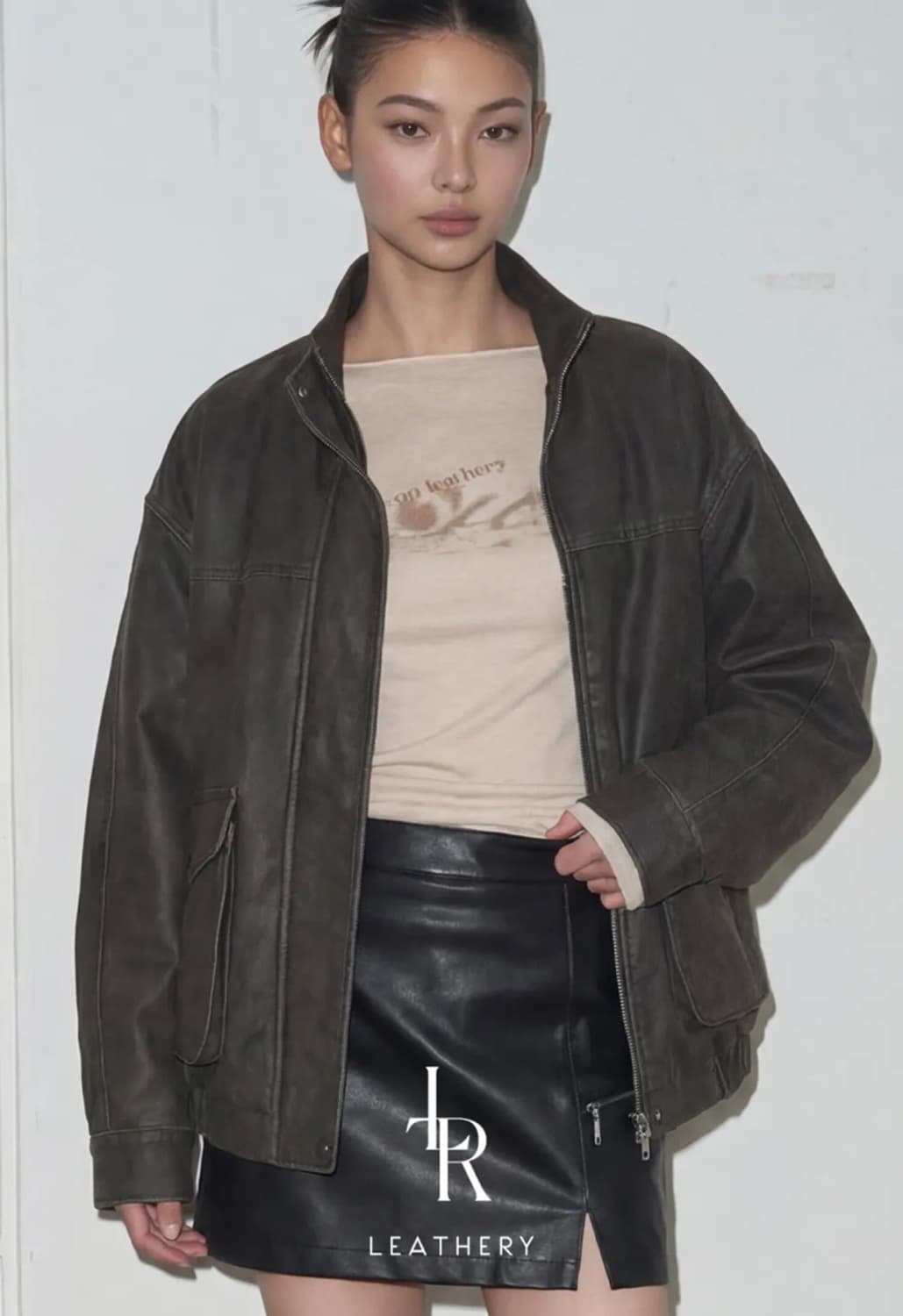 레더리 더블 포켓 워시드 레더 블루종 자켓 S 상품이미지1