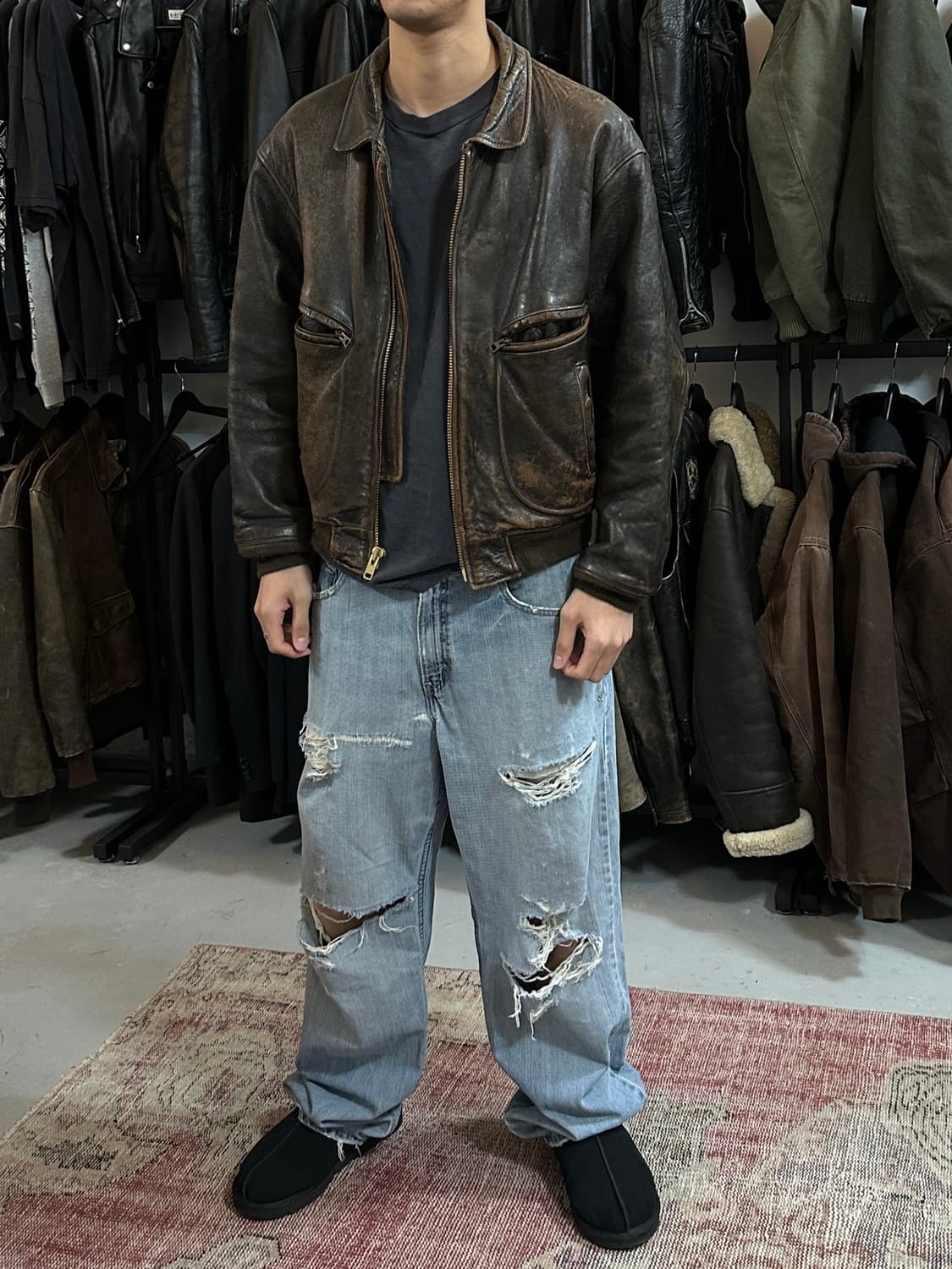 80's USA Made 아비렉스 A2 레더 봄버 자켓 상품이미지2