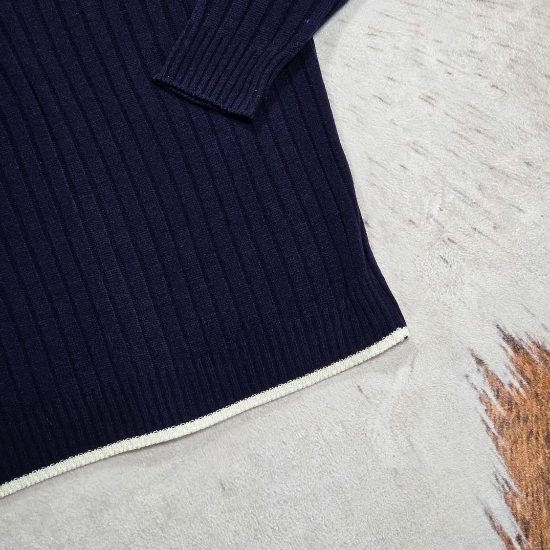 네이비 화이트 투라인 니트 집업 상품이미지6