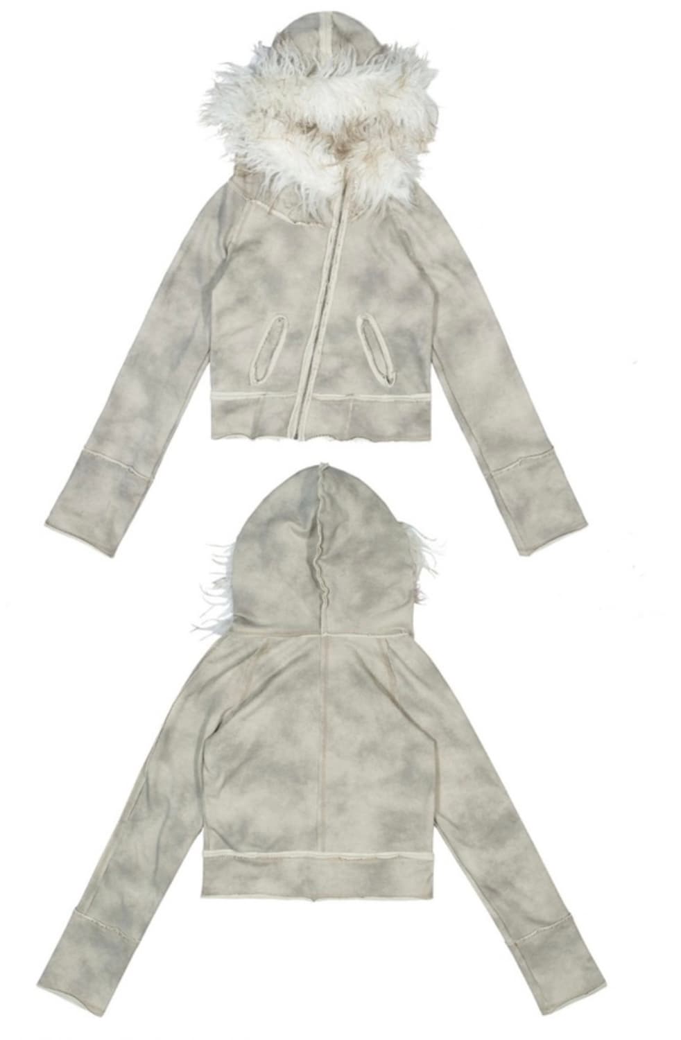 ARIADNAw 펑크 퍼 빈티지 후드집업 반바지 set 상품이미지5