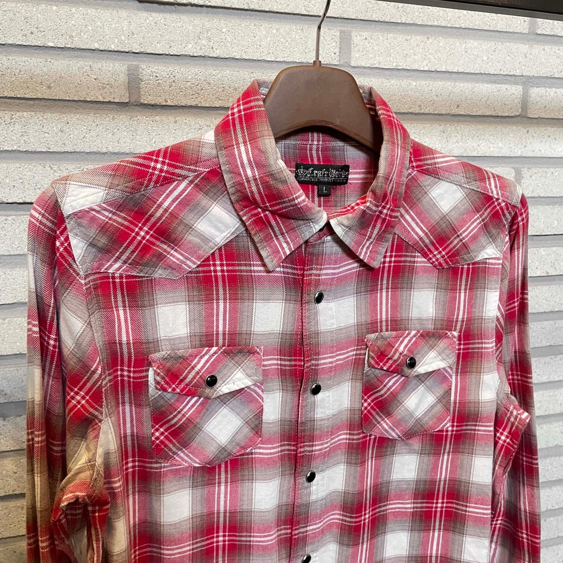 JPN VINTAGE 웨스턴 체크 긴팔 셔츠 스냅버튼 투포켓 디테일 핑크 상품이미지4