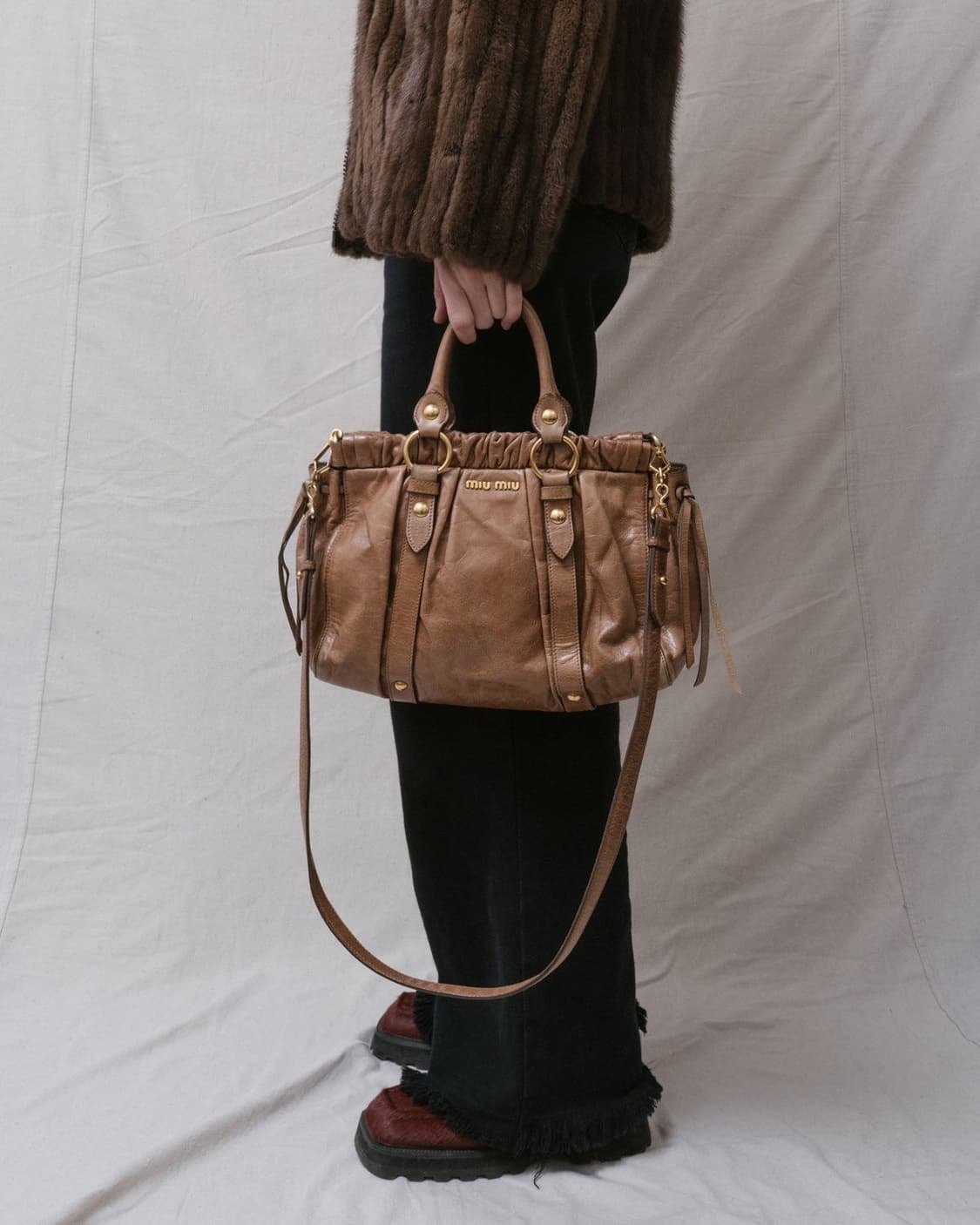Vintage MiuMiu Vitello Satchel Bag 그레이 상품이미지6