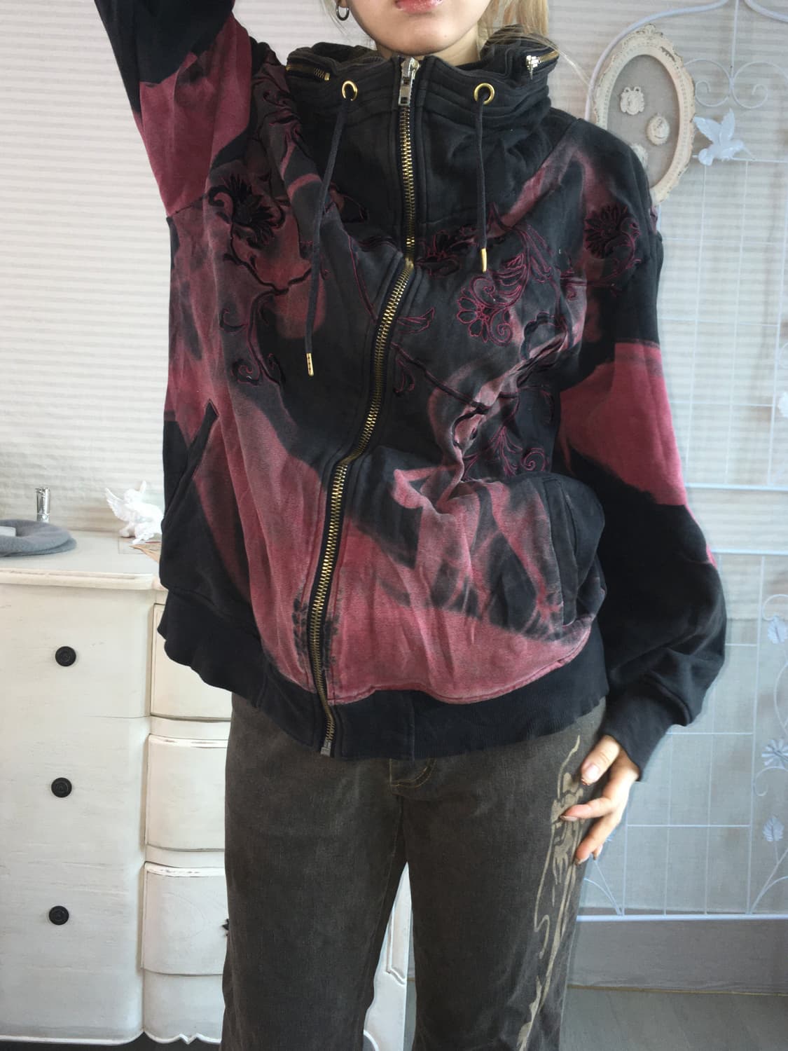 일본빈티지 오리엔탈 자수 블랙 후드집업 상품이미지5