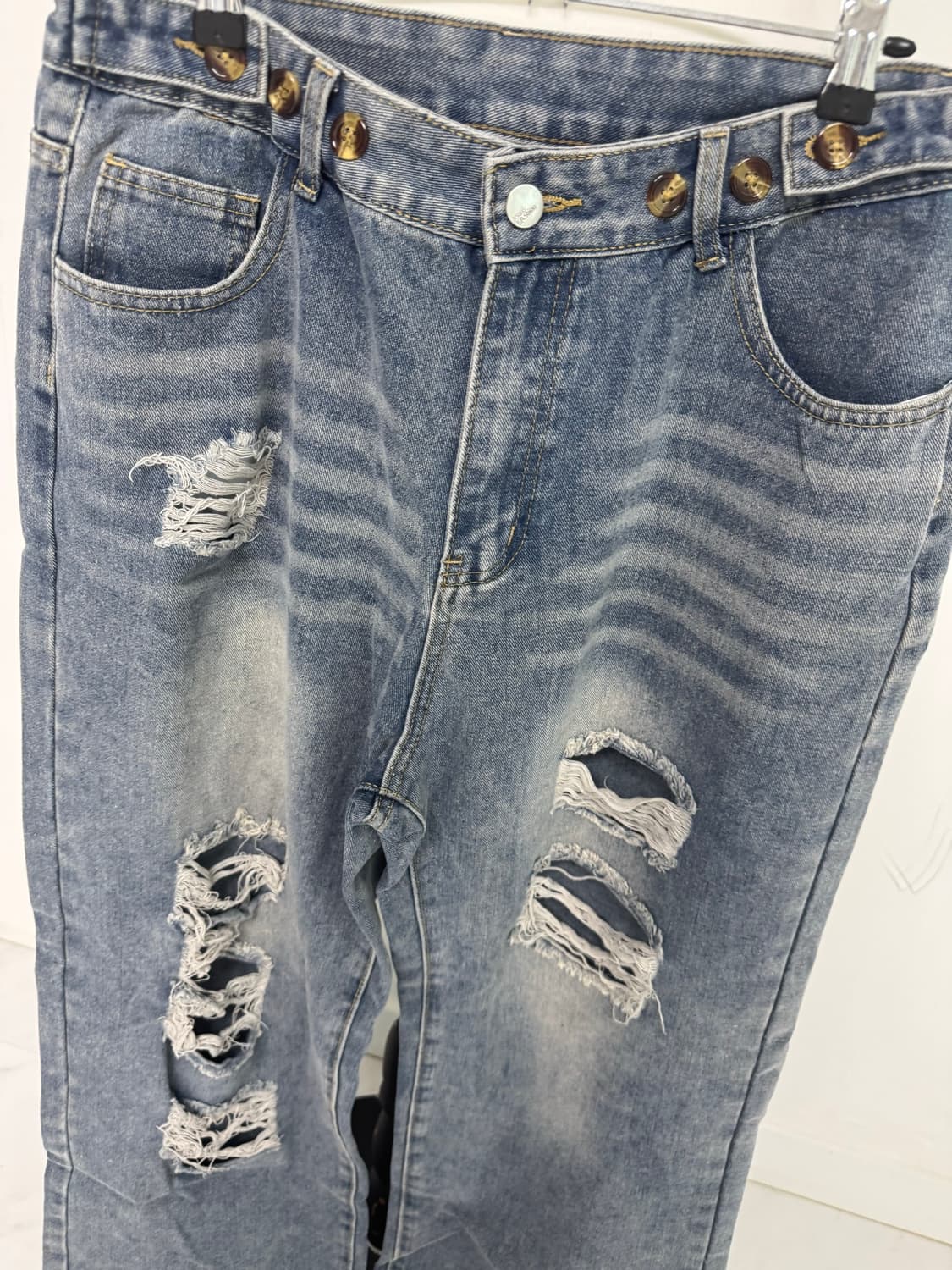 블랙 찢청 와이드  팬츠 XXL-M 까지 조절 가능.. 상품이미지3