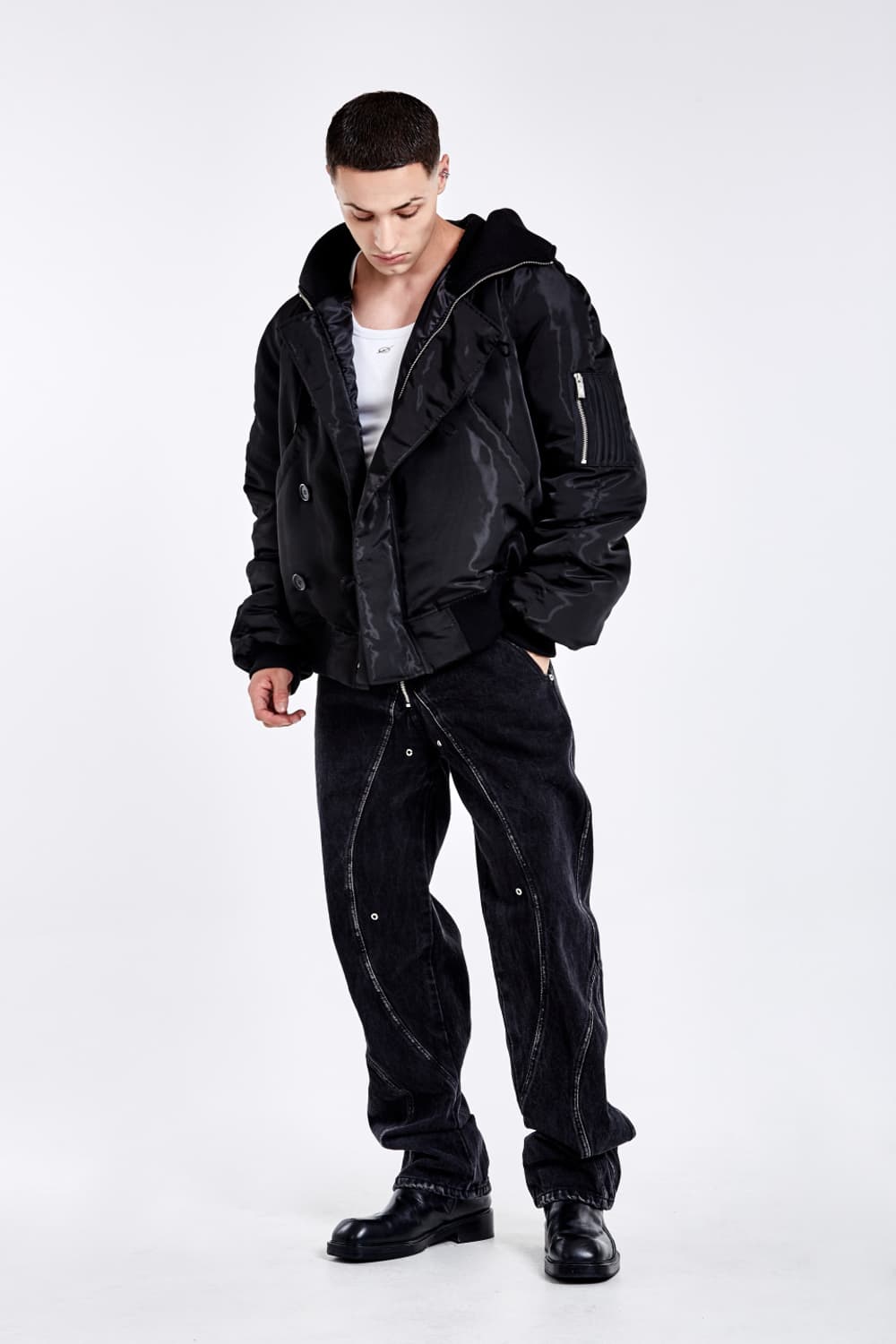 51퍼센트 터널 라이닝 트라우저 데님 팬츠 바지 블랙 L 상품이미지4