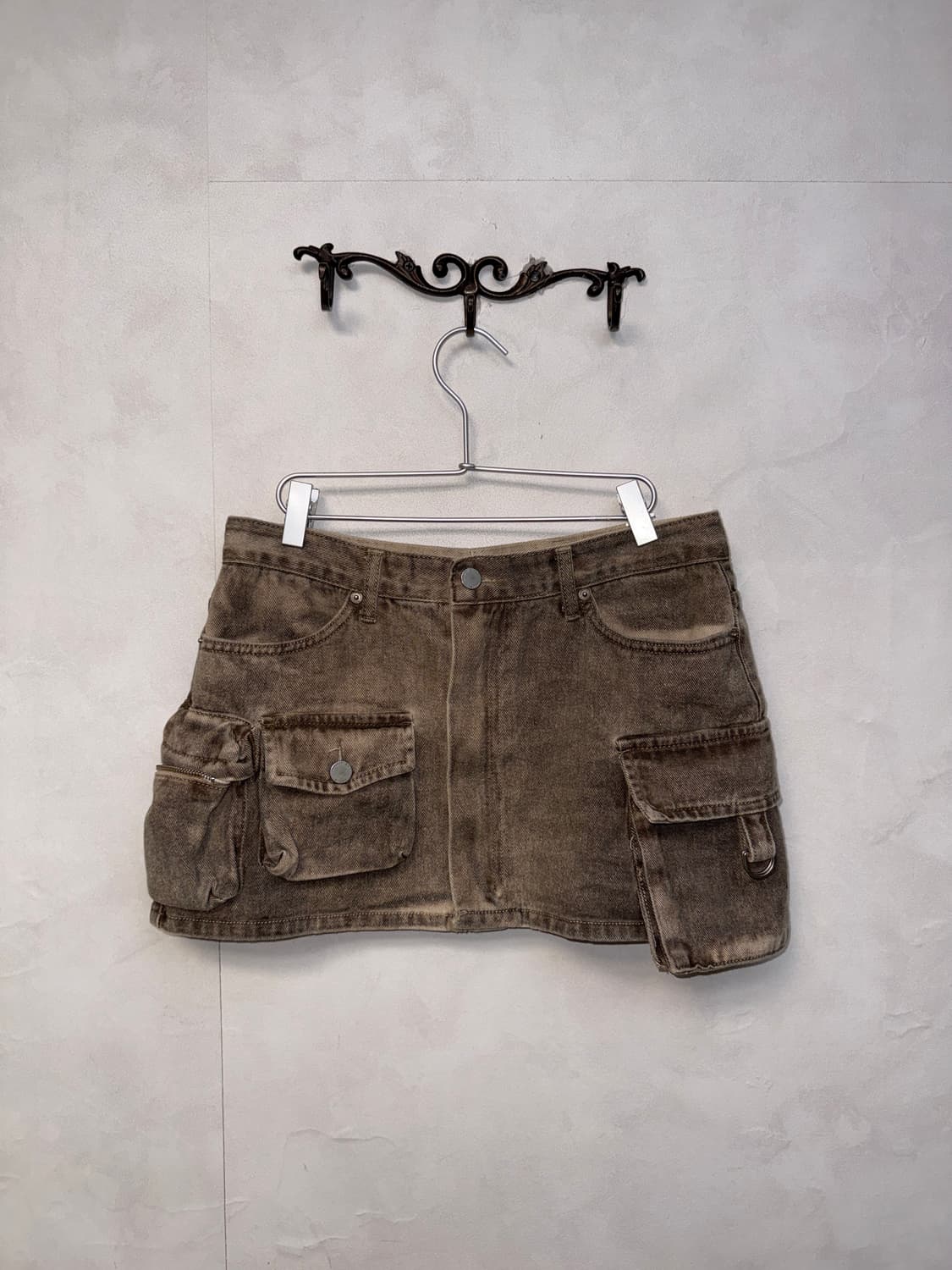 Brown denim multi pocket cargo skirt 상품이미지1