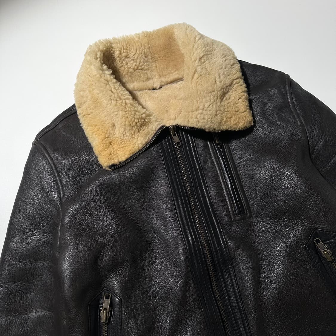 램스킨 시어링 무스탕 봄버 자켓 다크브라운 상품이미지3