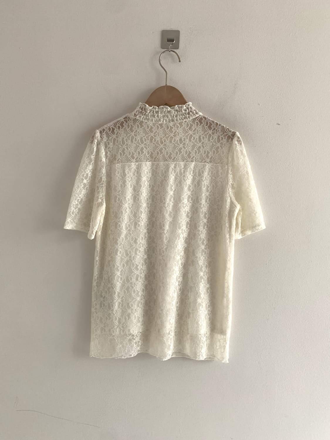 Lace Neck Short Sleeve Blouse T 상품이미지6
