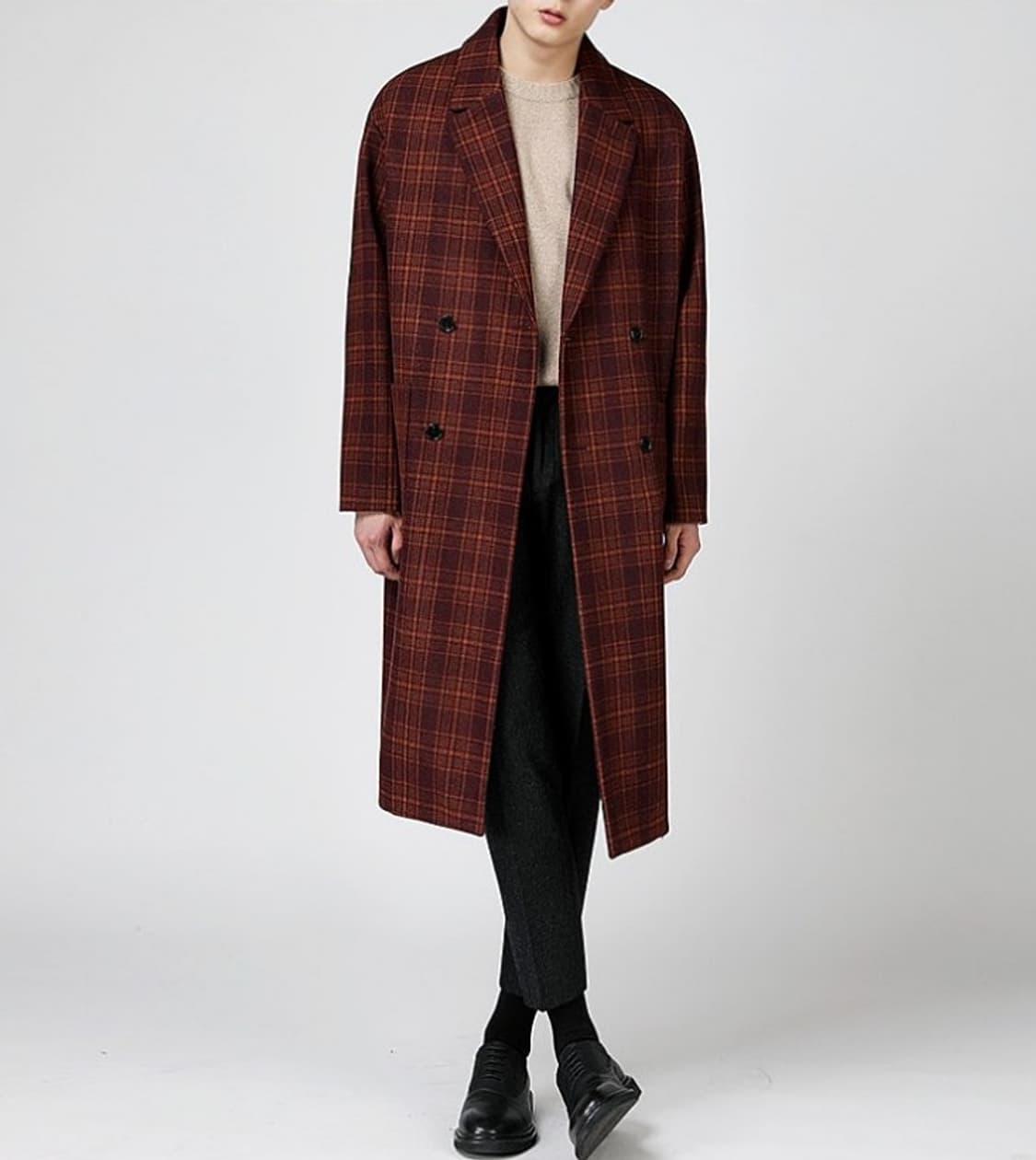 디앤써  오버사이즈 더블 브레스티드  체크 코트  상품이미지2