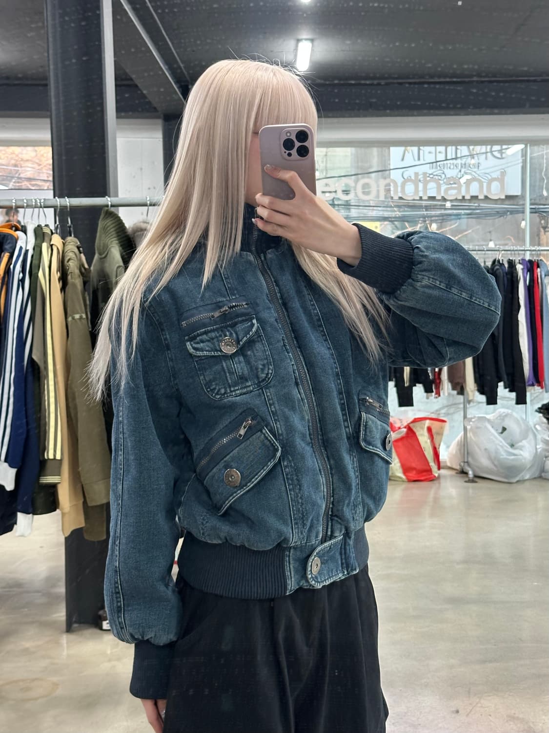 빈티지 JEAN KID 후드 퀄팅 데님 재킷 봄버 상품이미지3