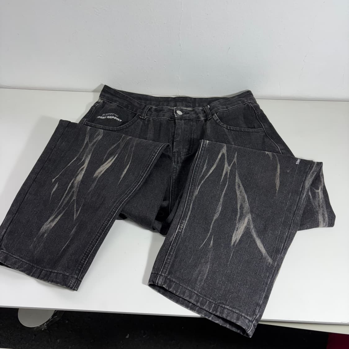 XL 빈티지 블랙워시드 로고프린팅 일자핏 데님팬츠 청바지 상품이미지3