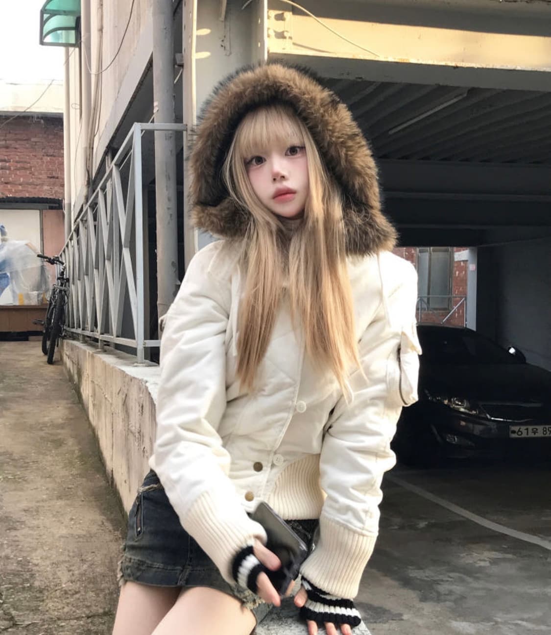 히니츠키 아마네 n2b 스웨이드 무스탕 퍼 후드 점퍼 상품이미지1