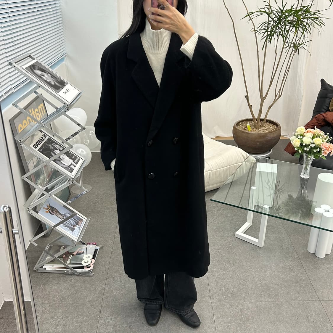 Addedna 블랙 여성 롱 코트 상품이미지3