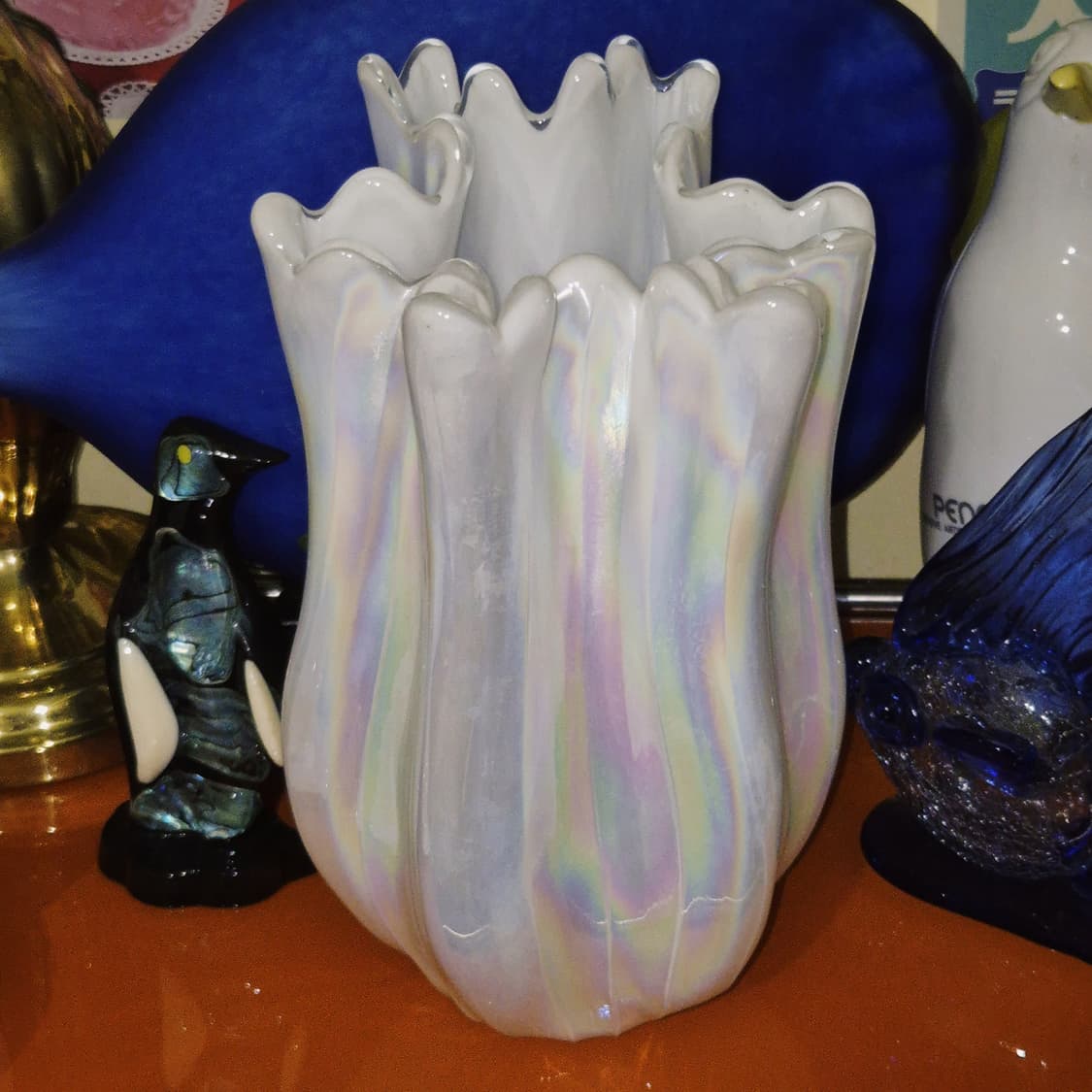 80s 쿠라타 아트글라스 진주 오로라 산호 꽃병 상품이미지5