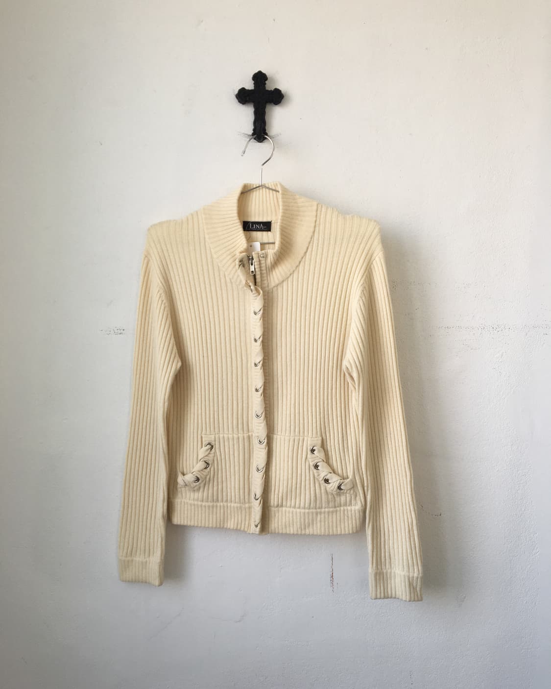 eyelet point ribbed high neck zip up 상품이미지2