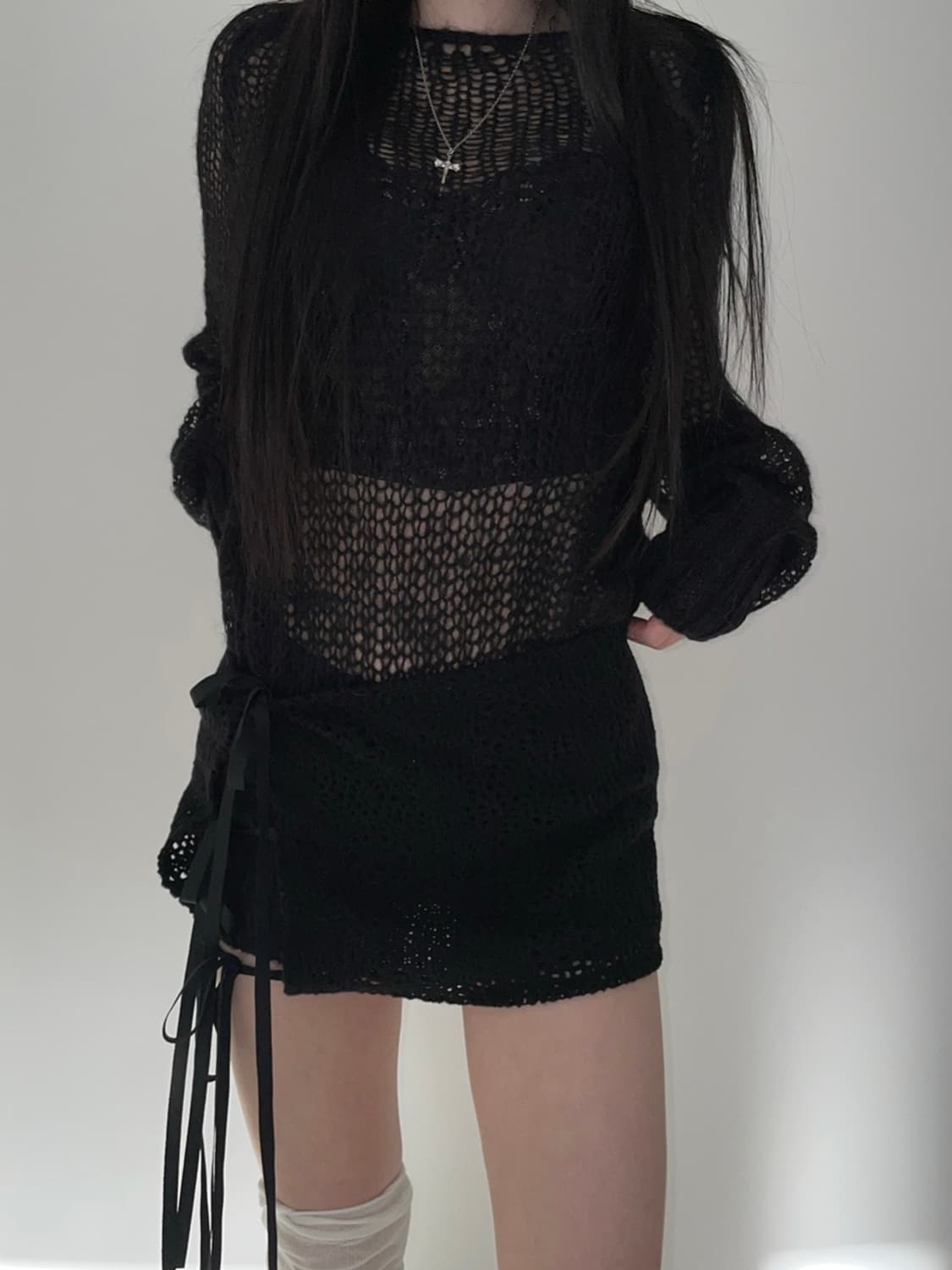 디에어타운 레이어드 스커트 블랙 상품이미지2