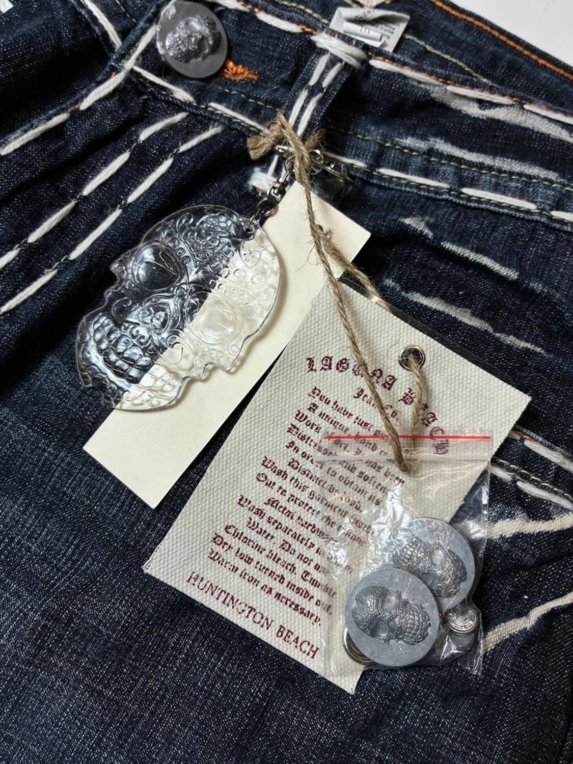 라구나비치00's Y2K 펑크데드스탁 스컬스티치자수 데님팬츠 PN8833 상품이미지7