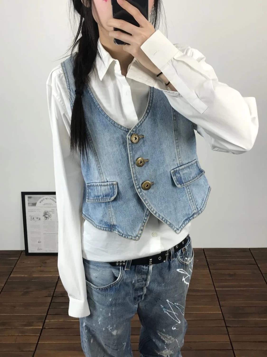 Y2K Light Wash Denim Vest 상품이미지2