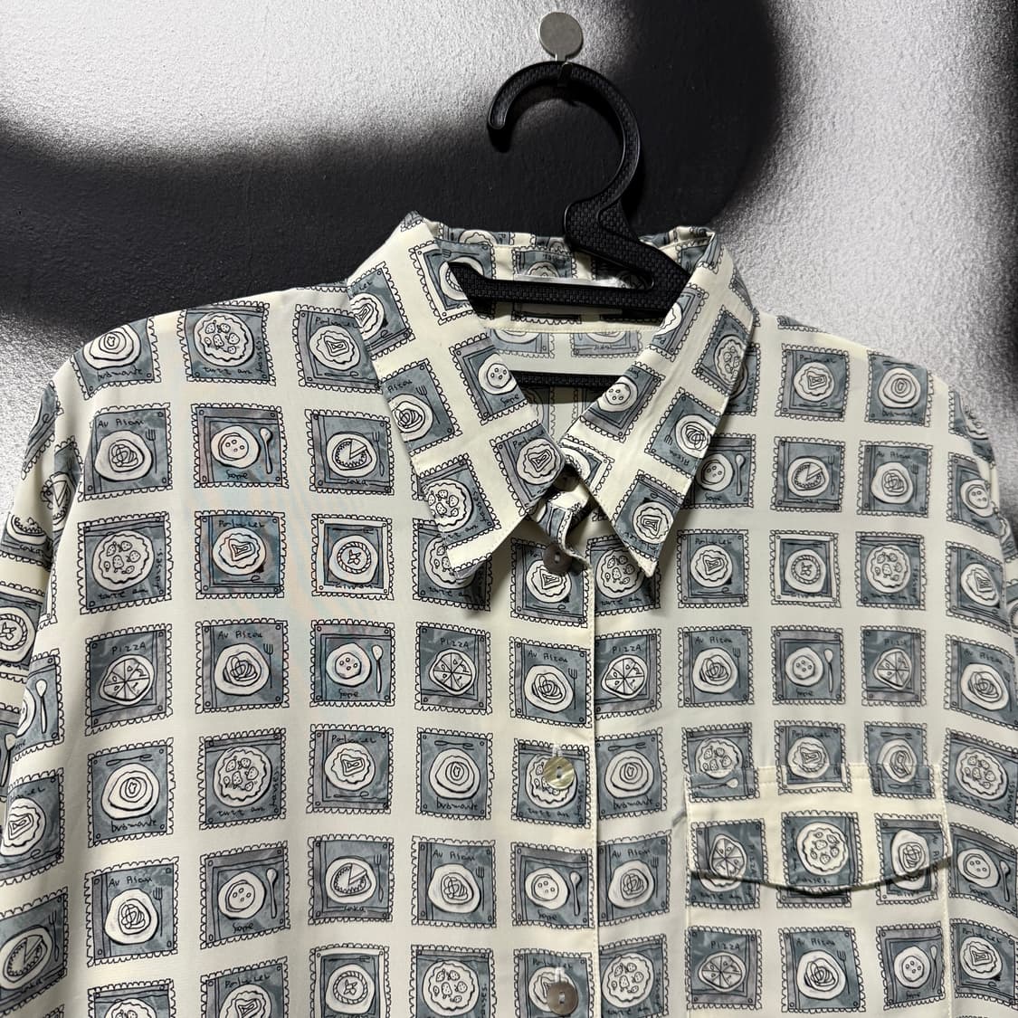 VTG 빈티지 카툰 체크 풀 프린팅 원포켓 긴팔 셔츠 상품이미지3