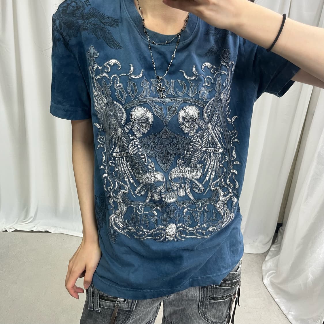 Buckaroo indigo blue skull T-shirts 상품이미지3